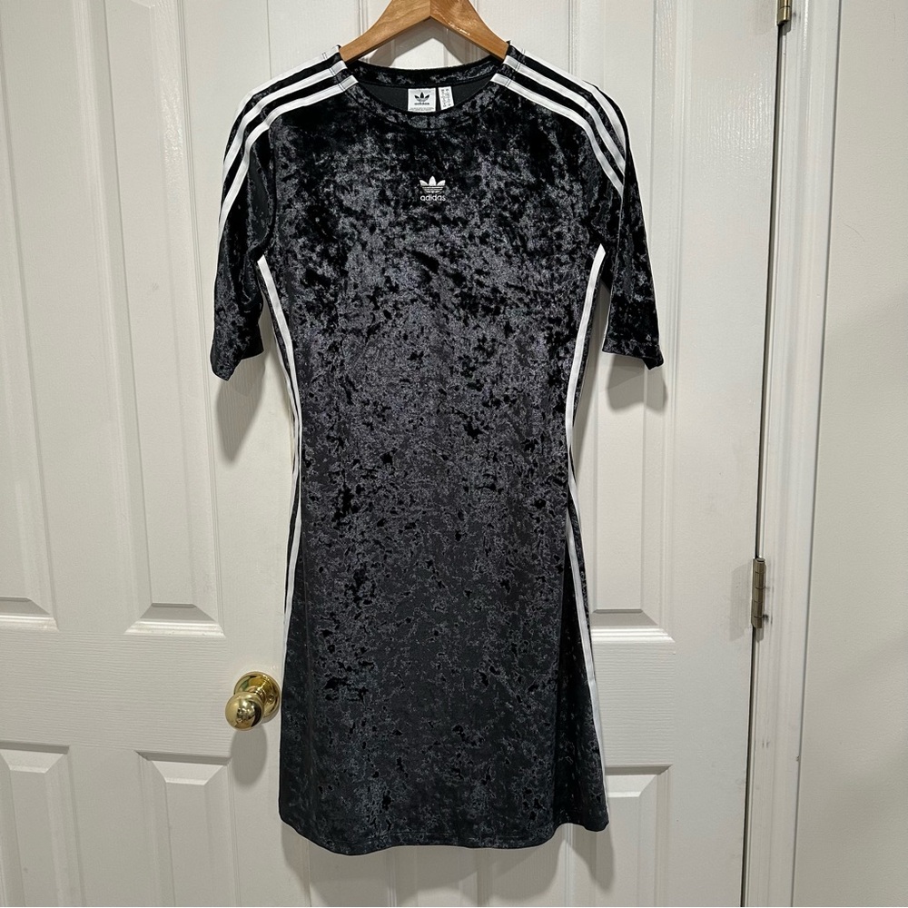 Adidas Originals 3 Stripes Plush Velour Trefoil Bodycon Minidress size Large